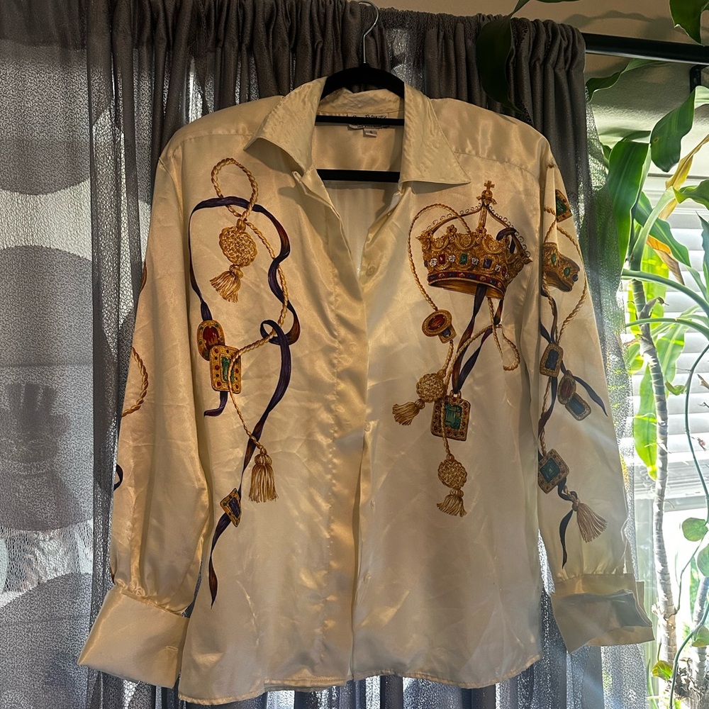 Elegant Cream Button Down with Regal print